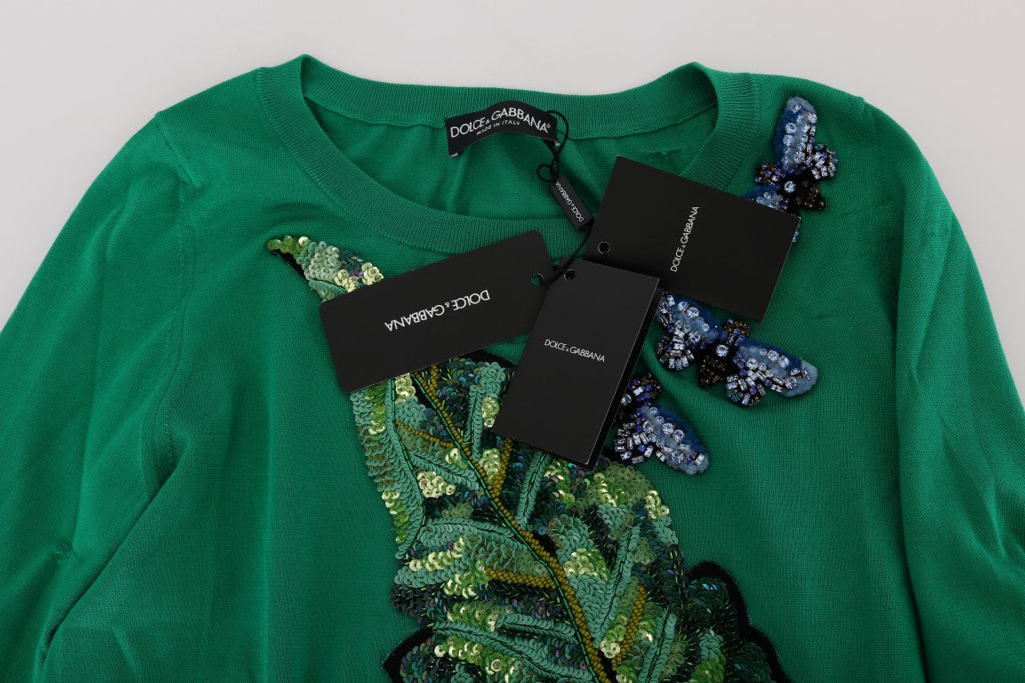 Dolce & Gabbana Embellished Green Silk Pullover Sweater