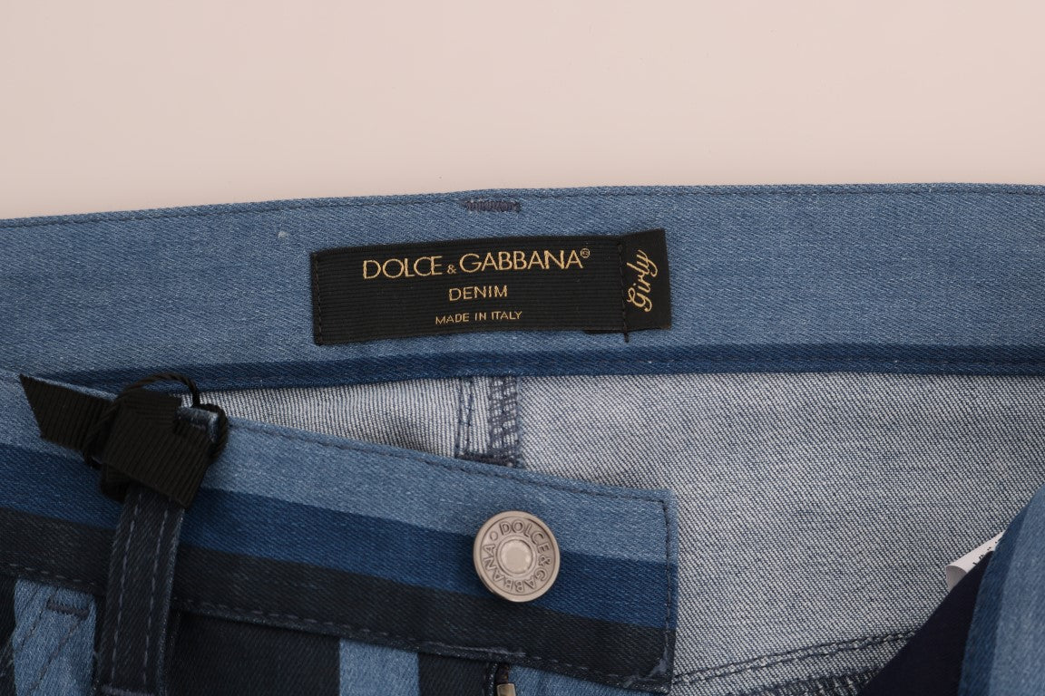 Dolce &amp; Gabbana Chic blau gestreifte Slim-Fit-Girly-Jeans