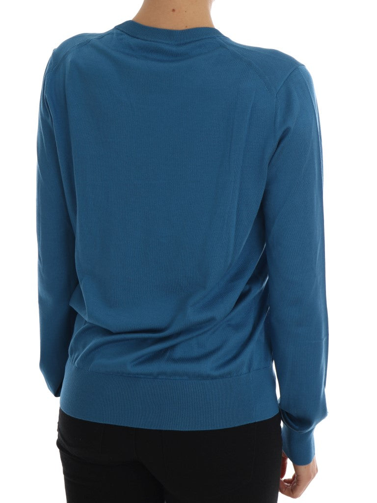 Dolce &amp; Gabbana Blue Silk Love is Pullover Sweater