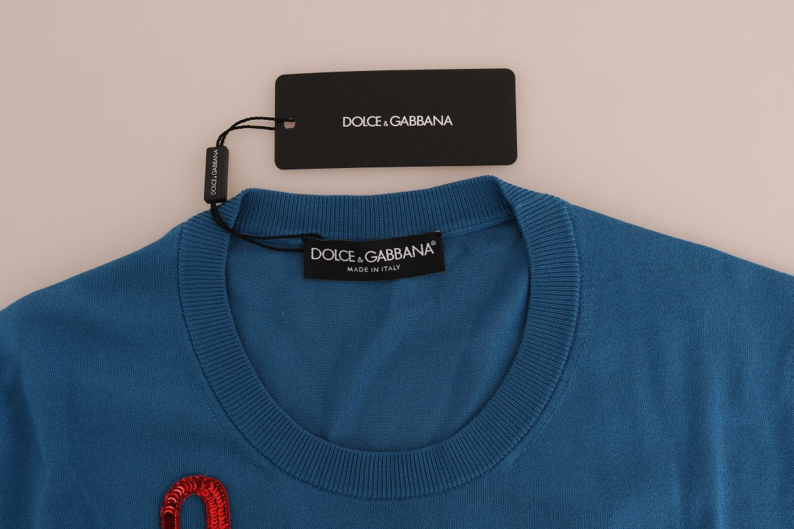 Dolce &amp; Gabbana Blue Silk Love is Pullover Sweater