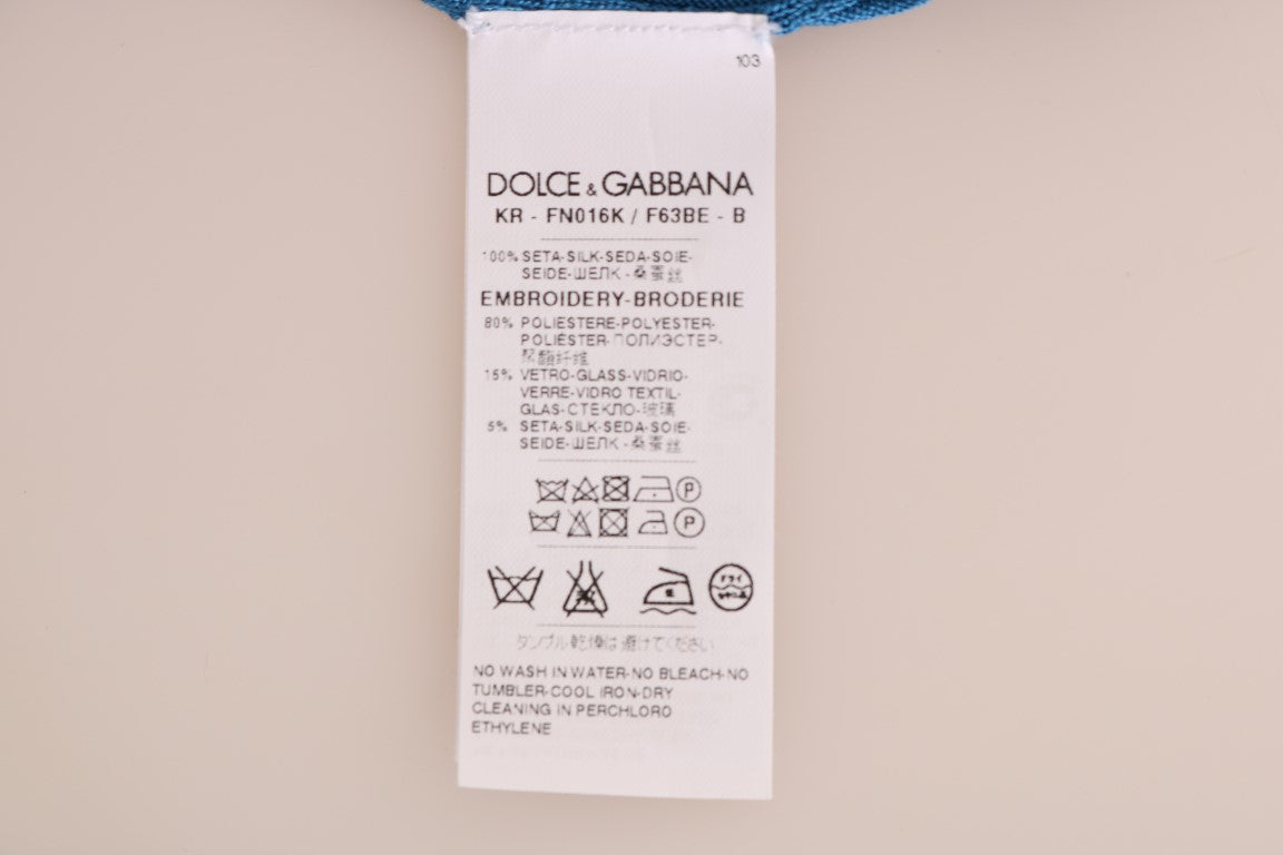 Dolce &amp; Gabbana Blue Silk Love is Pullover Sweater