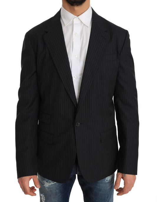 Dolce &amp; Gabbana Gray Striped Wool Jacket Coat Slim Blazer