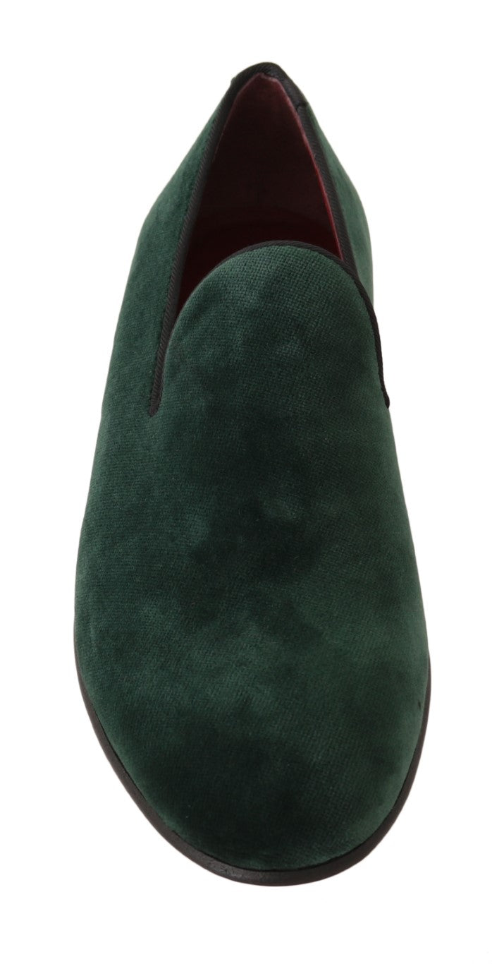 Dolce &amp; Gabbana Green Suede Leather Slippers Loafers