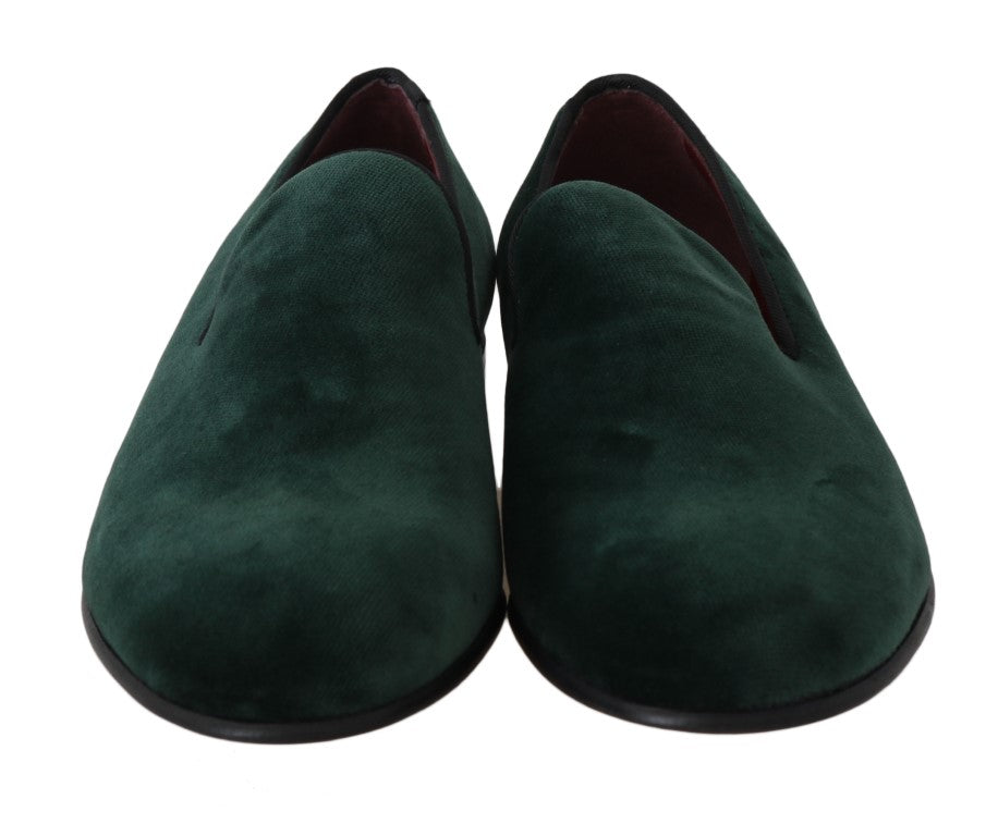 Dolce &amp; Gabbana Green Suede Leather Slippers Loafers