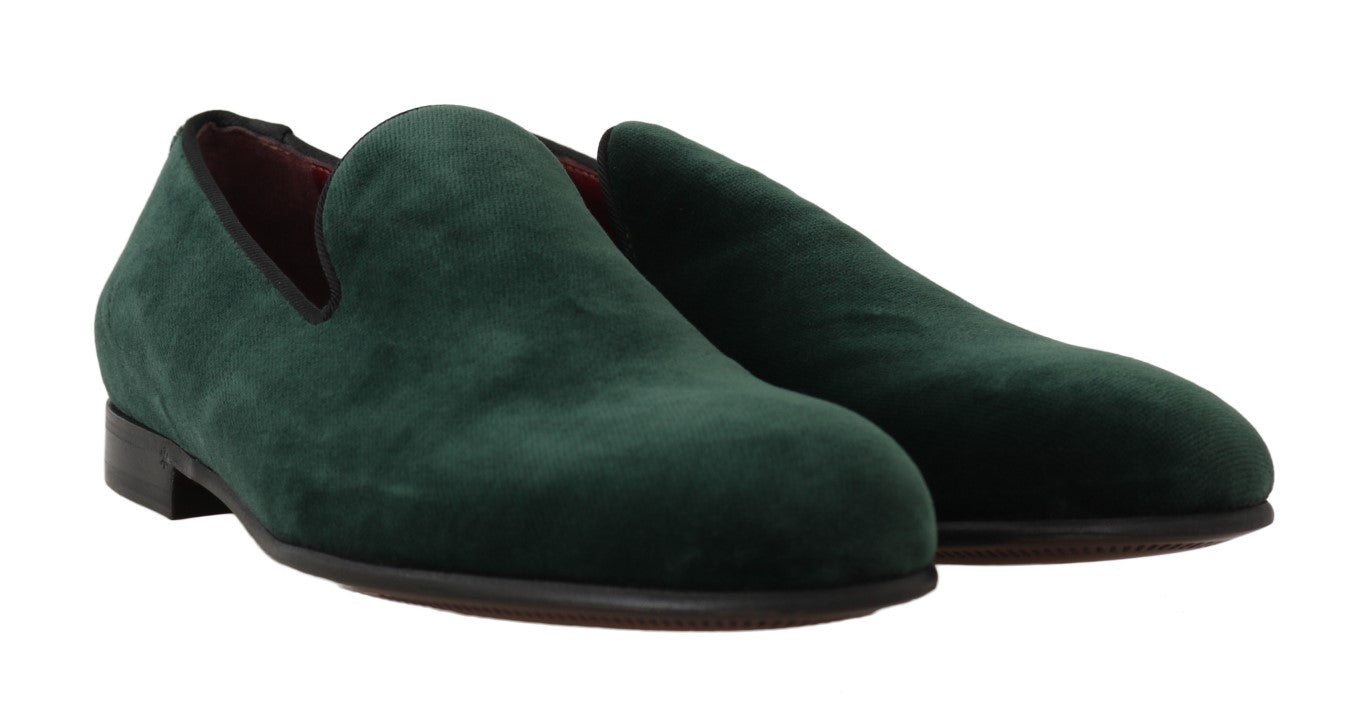 Dolce &amp; Gabbana Green Suede Leather Slippers Loafers