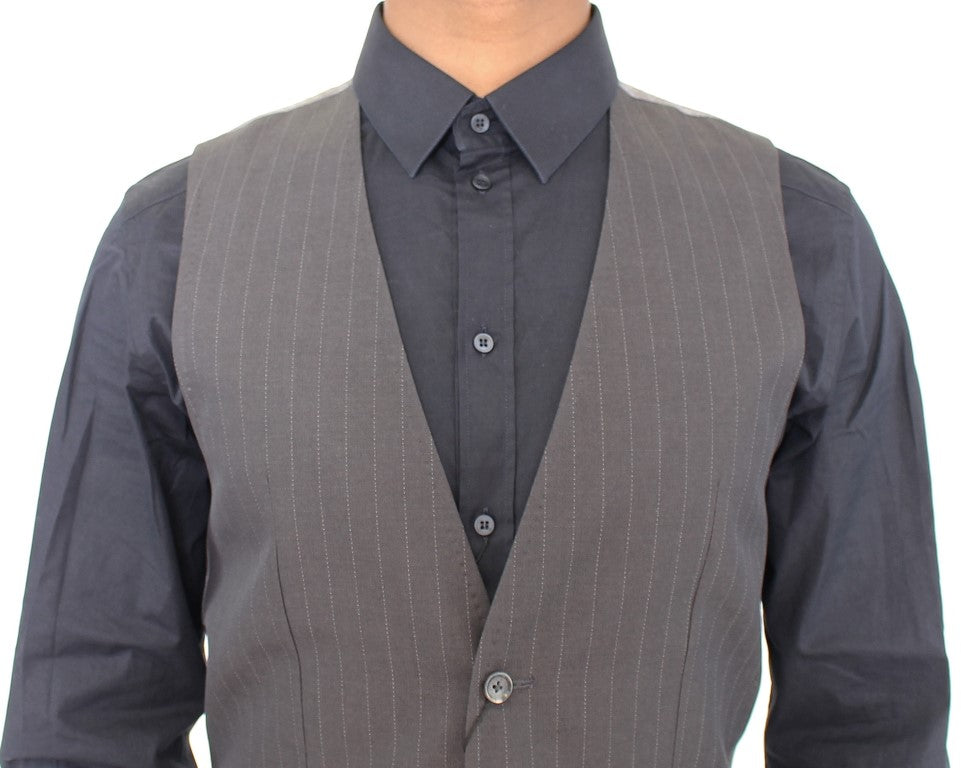 Dolce &amp; Gabbana Gray Striped Formal Dress Vest