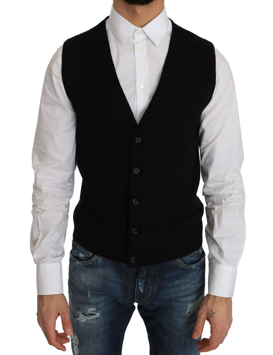 Dolce &amp; Gabbana Black Cotton Dress Woven Waistcoat