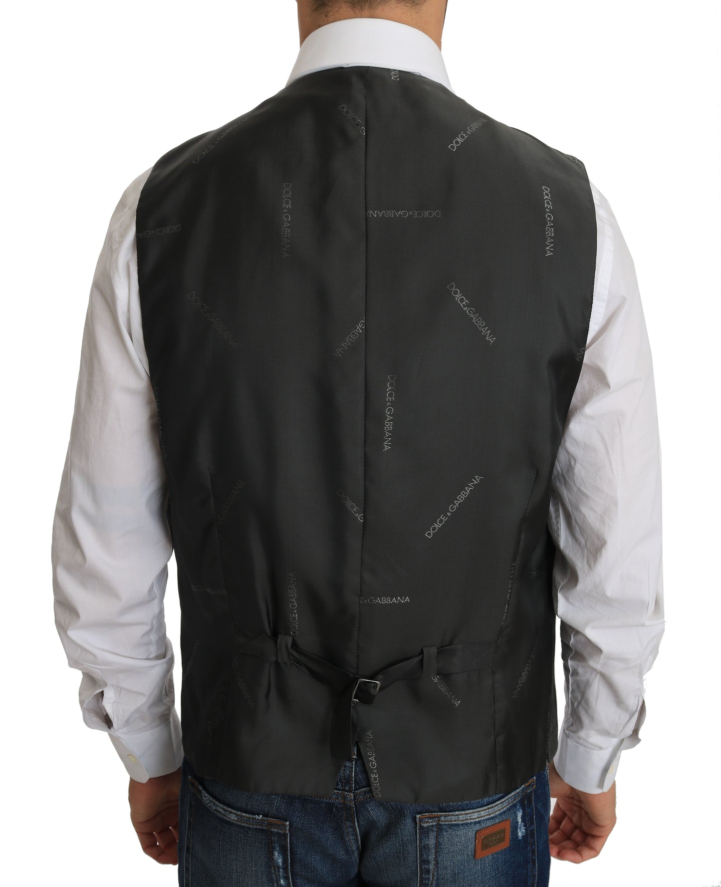 Dolce &amp; Gabbana Gray Wool STAFF Checkered Stretch Vest