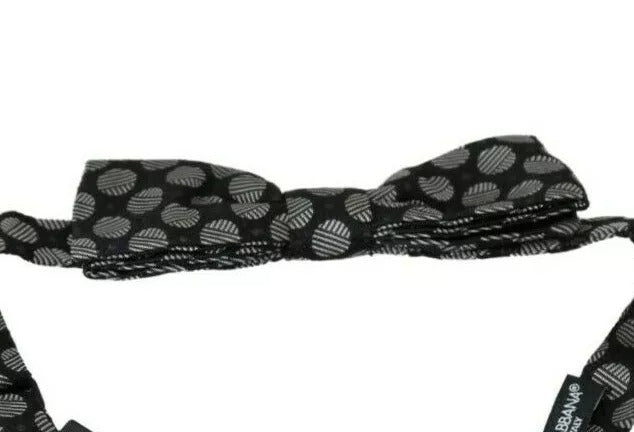 Dolce &amp; Gabbana Black Silk Circles Men Necktie Bow Tie