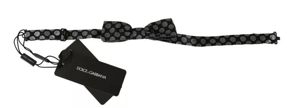 Dolce &amp; Gabbana Black Silk Circles Men Necktie Bow Tie