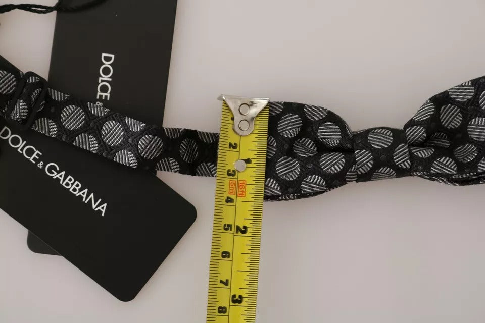 Dolce &amp; Gabbana Black Silk Circles Men Necktie Bow Tie