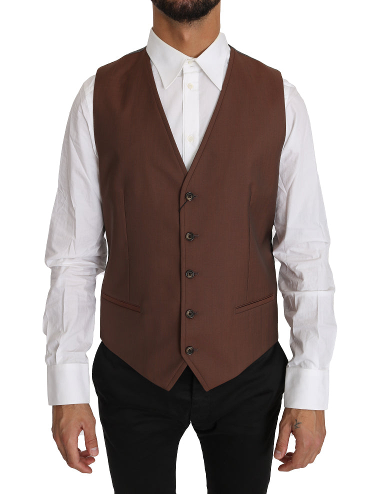 Dolce &amp; Gabbana Brown Wool Silk Waistcoat Vest