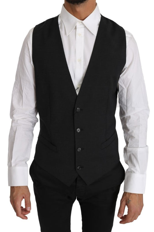 Dolce &amp; Gabbana Gray Solid 100% Wool Waistcoat Vest