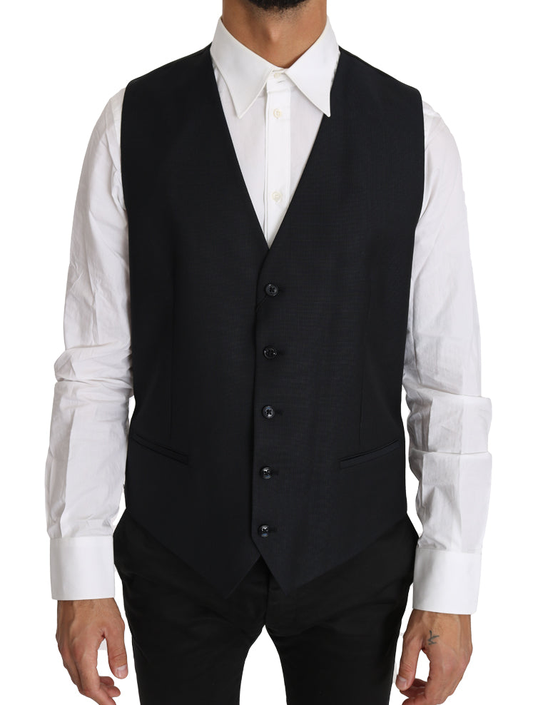 Dolce &amp; Gabbana Elegante graue Slim-Fit-Weste aus Wolle und Seide