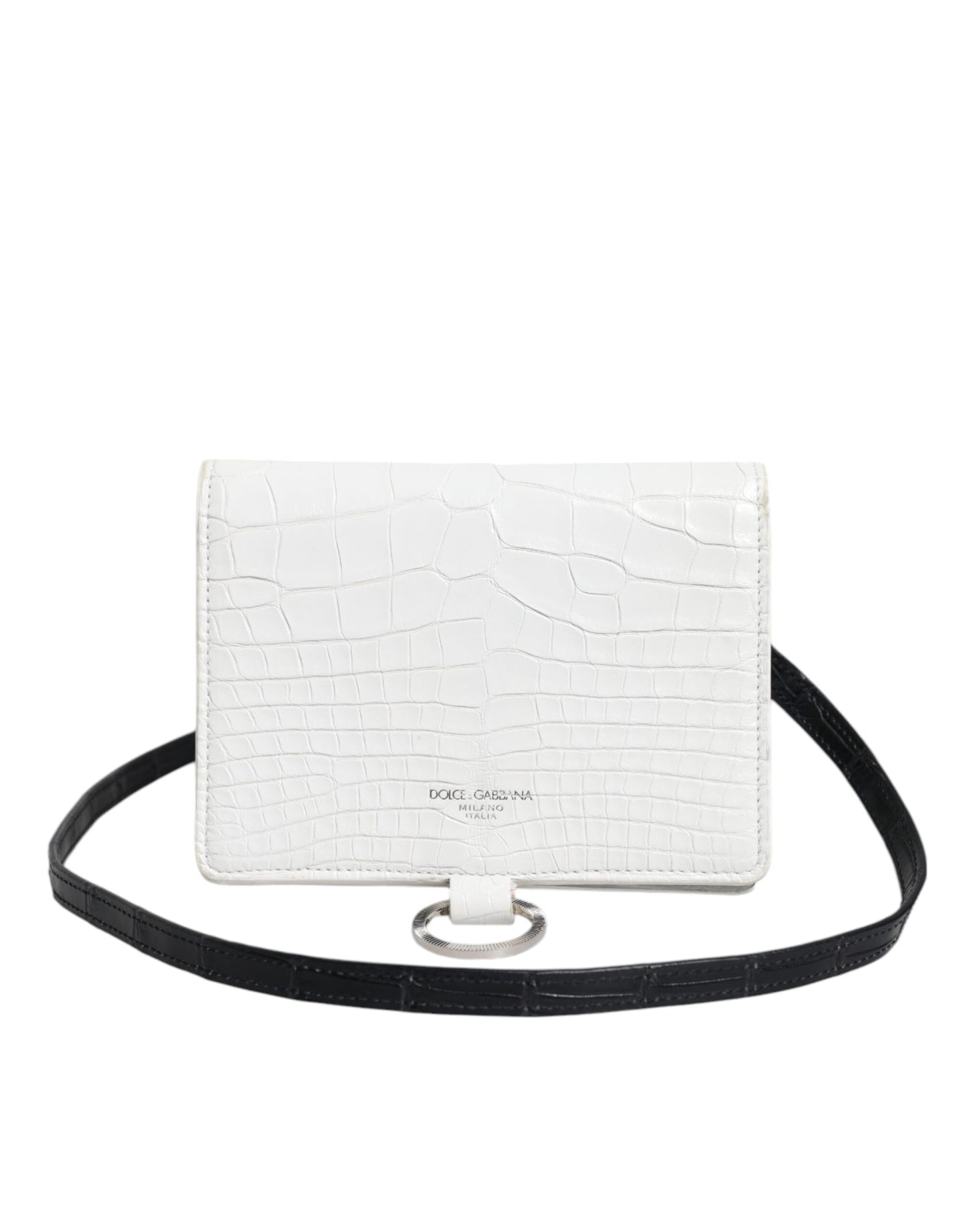 Dolce &amp; Gabbana White Blue Leather Bifold Crossbody Sling Wallet