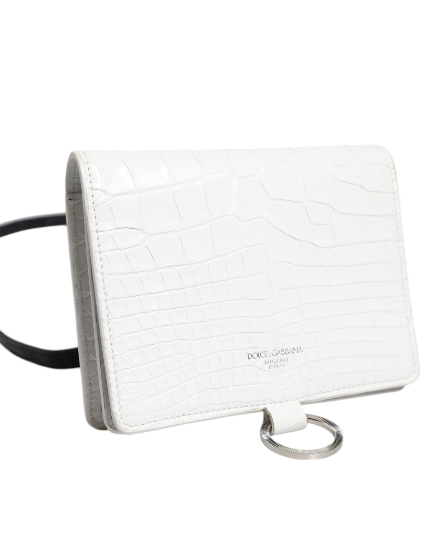 Dolce &amp; Gabbana White Blue Leather Bifold Crossbody Sling Wallet