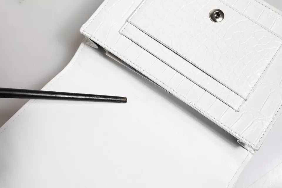 Dolce &amp; Gabbana White Blue Leather Bifold Crossbody Sling Wallet