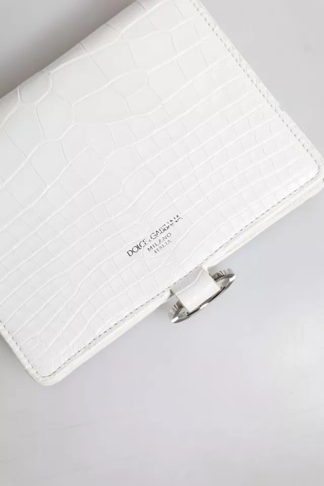 Dolce &amp; Gabbana White Blue Leather Bifold Crossbody Sling Wallet