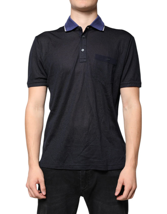 Dolce &amp; Gabbana – Blaues Polo-T-Shirt aus Seide mit Kragen und kurzen Ärmeln