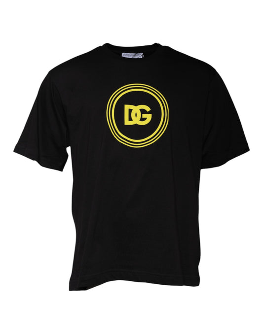 Dolce &amp; Gabbana – Schwarzes T-Shirt aus Baumwolle mit Logo-Print und Rundhalsausschnitt