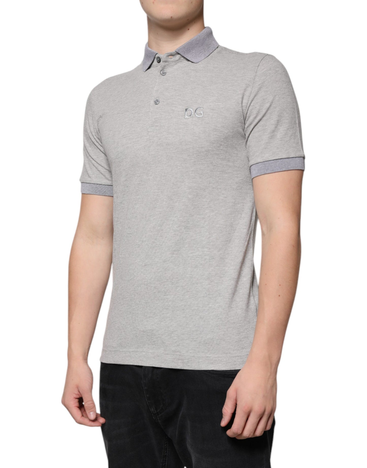 Dolce &amp; Gabbana – Graues Poloshirt mit kurzen Ärmeln und Kragen für Herren