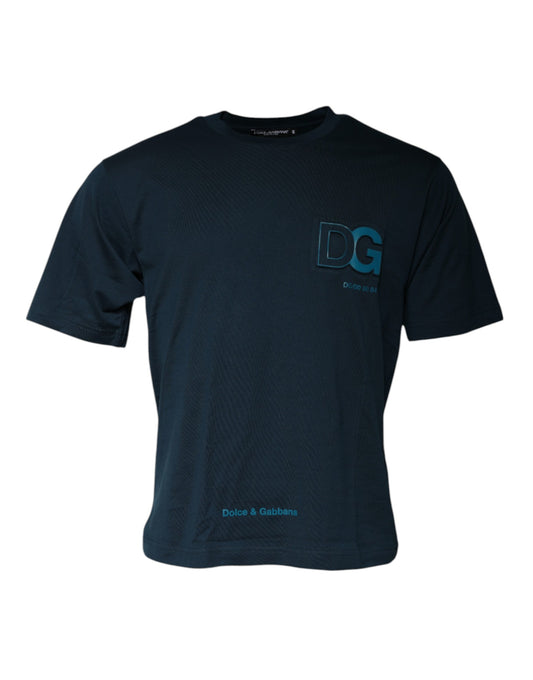 Dolce &amp; Gabbana – Blaues T-Shirt mit Rundhalsausschnitt und kurzen Ärmeln