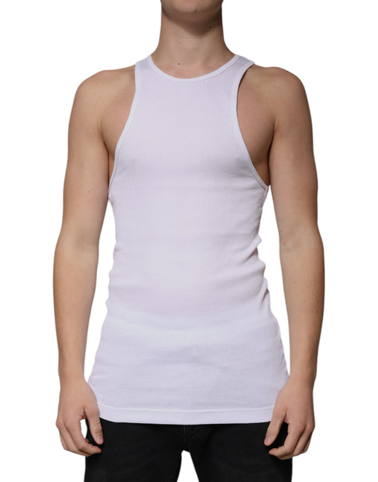Dolce &amp; Gabbana – Ärmelloses Tank-T-Shirt aus weißer Baumwolle mit Rundhalsausschnitt