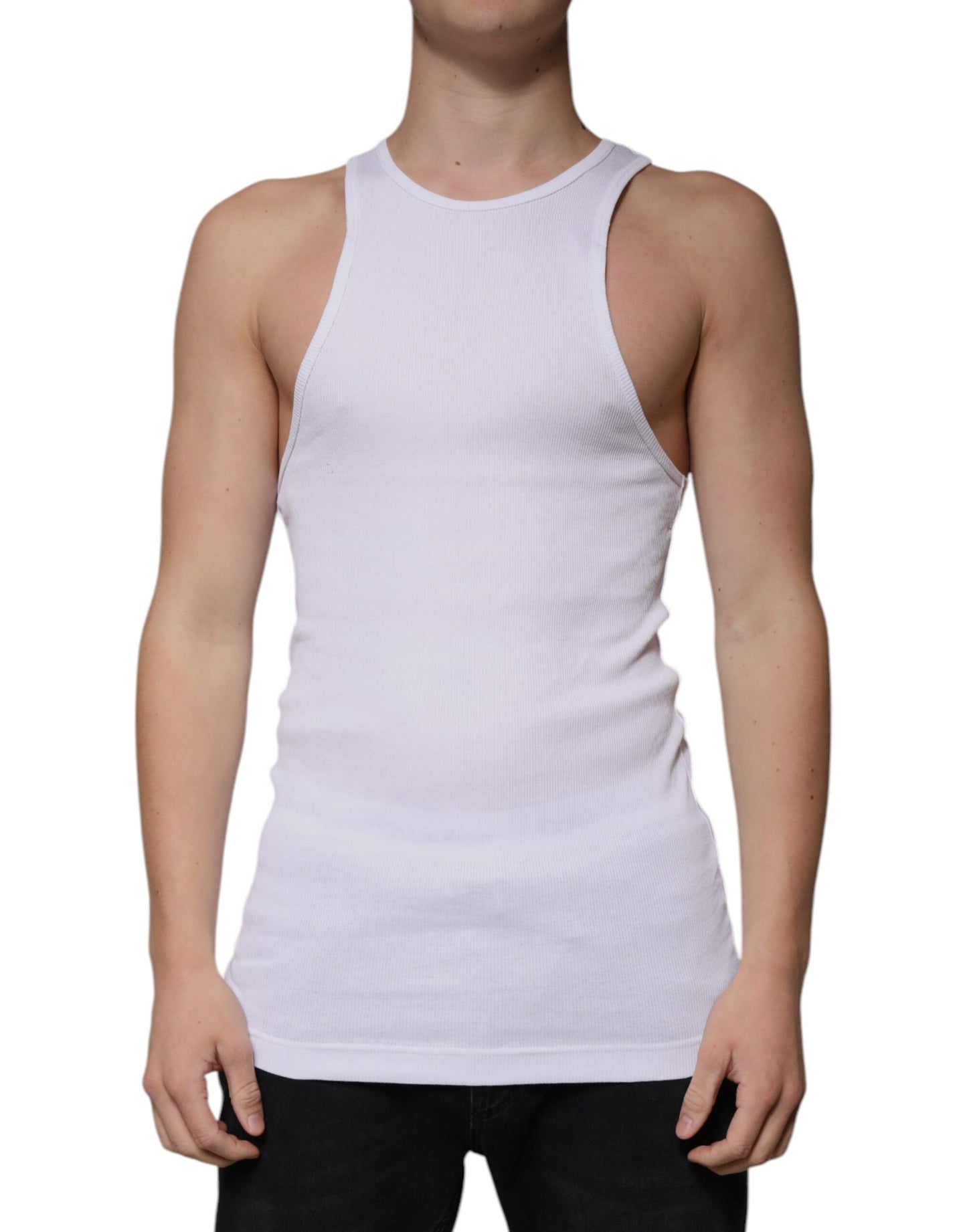 Dolce &amp; Gabbana – Ärmelloses Tank-T-Shirt aus weißer Baumwolle mit Rundhalsausschnitt