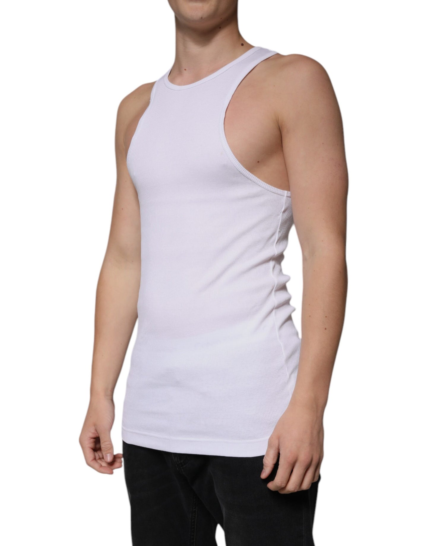 Dolce &amp; Gabbana – Ärmelloses Tank-T-Shirt aus weißer Baumwolle mit Rundhalsausschnitt