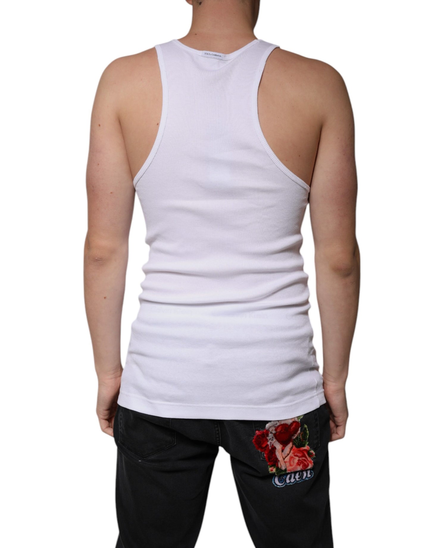 Dolce &amp; Gabbana – Ärmelloses Tank-T-Shirt aus weißer Baumwolle mit Rundhalsausschnitt