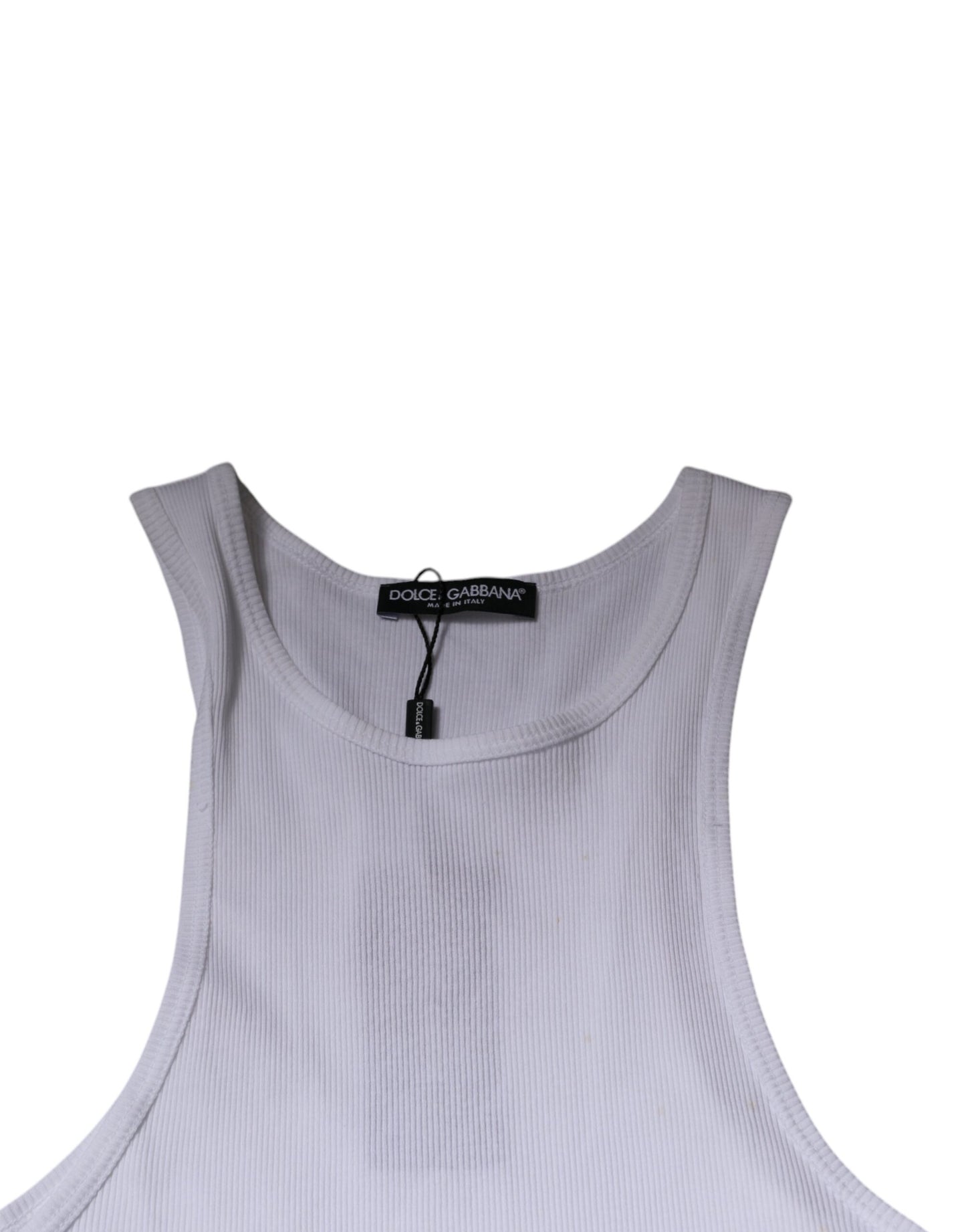 Dolce &amp; Gabbana – Ärmelloses Tank-T-Shirt aus weißer Baumwolle mit Rundhalsausschnitt