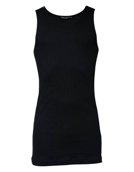 Dolce &amp; Gabbana – Schwarzes, ärmelloses Tank-T-Shirt aus Baumwolle mit Rundhalsausschnitt