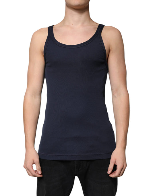 Dolce &amp; Gabbana – Ärmelloses Tank-T-Shirt aus Baumwolle mit Rundhalsausschnitt in Blau