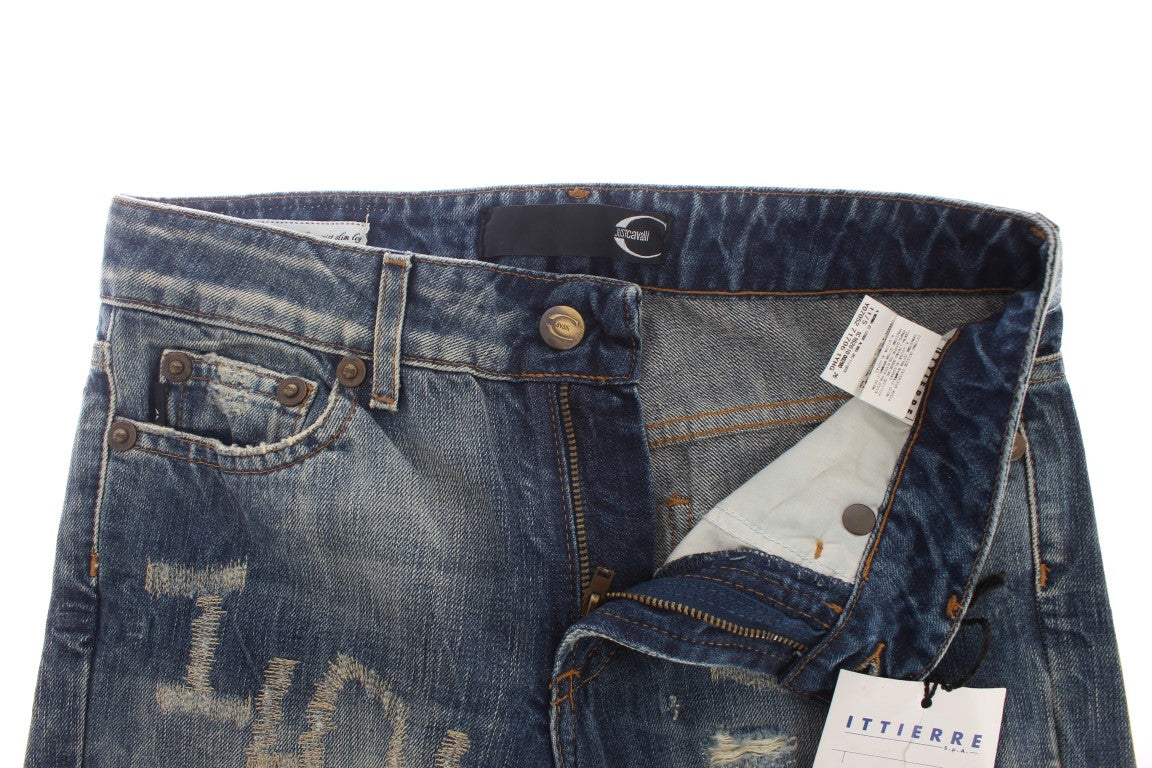 Cavalli – Elegante blaue Denim-Jeans mit Flare-Passform