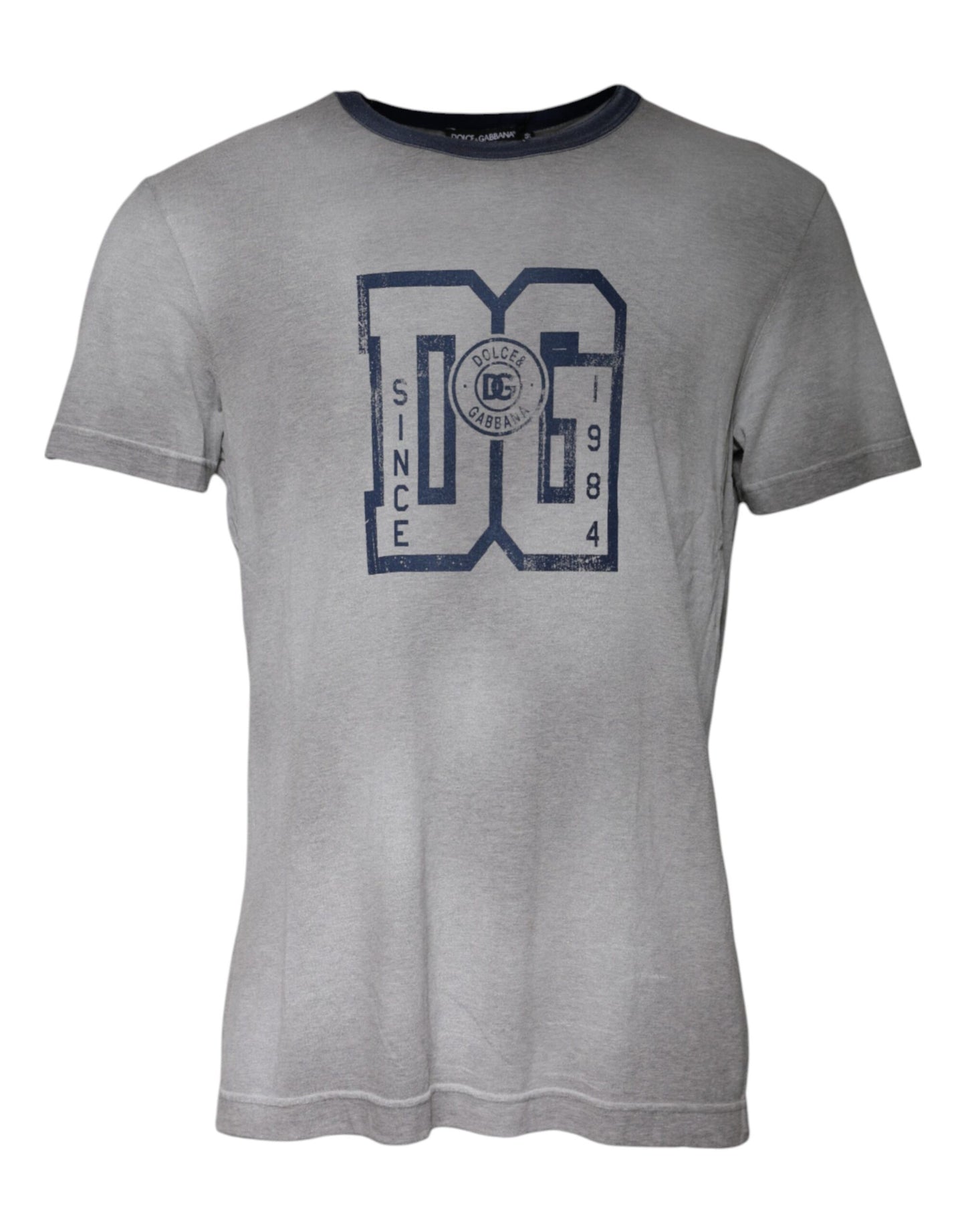 Dolce &amp; Gabbana Gray Logo Print Cotton Crew Neck T-shirt