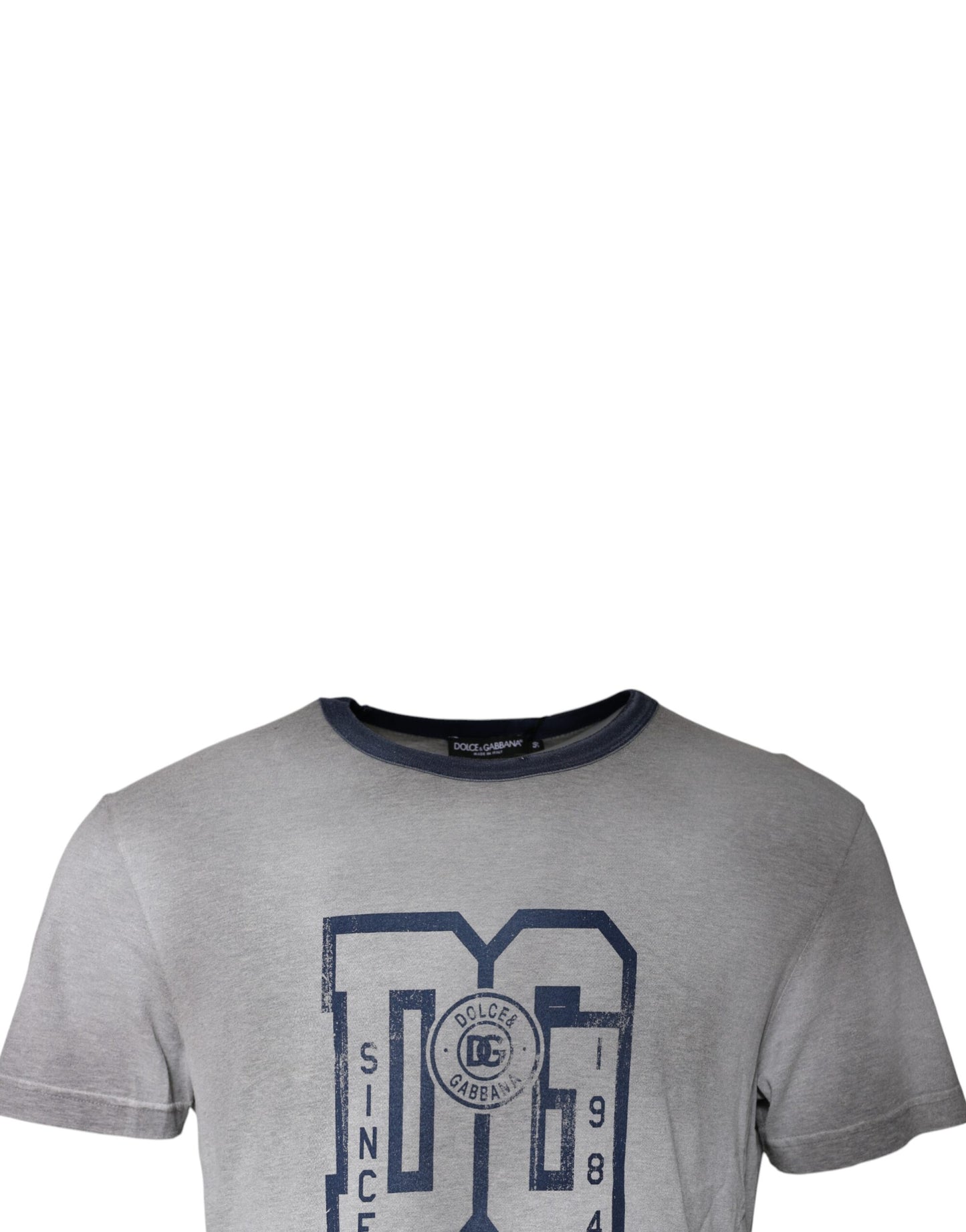 Dolce &amp; Gabbana Gray Logo Print Cotton Crew Neck T-shirt