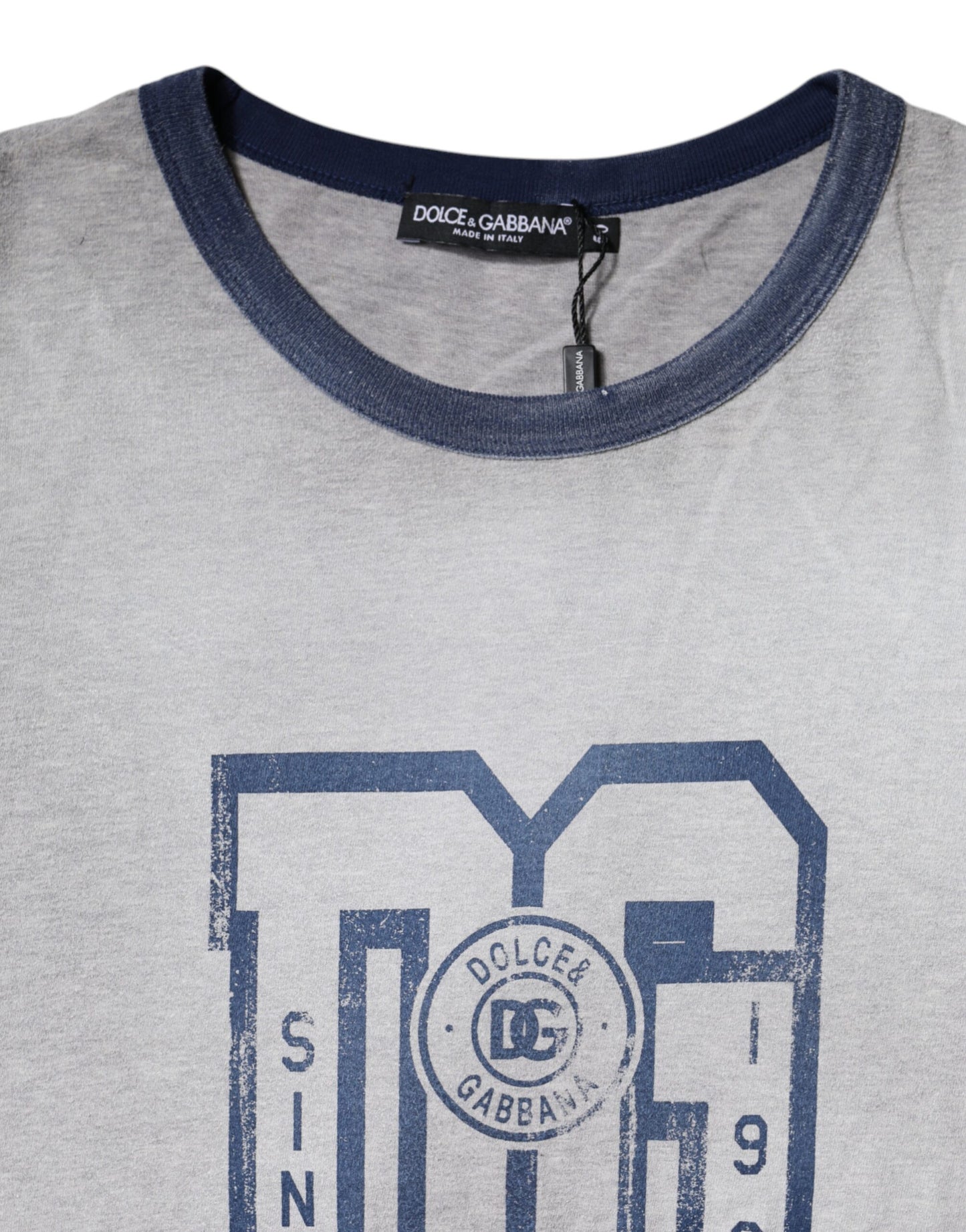Dolce &amp; Gabbana Gray Logo Print Cotton Crew Neck T-shirt
