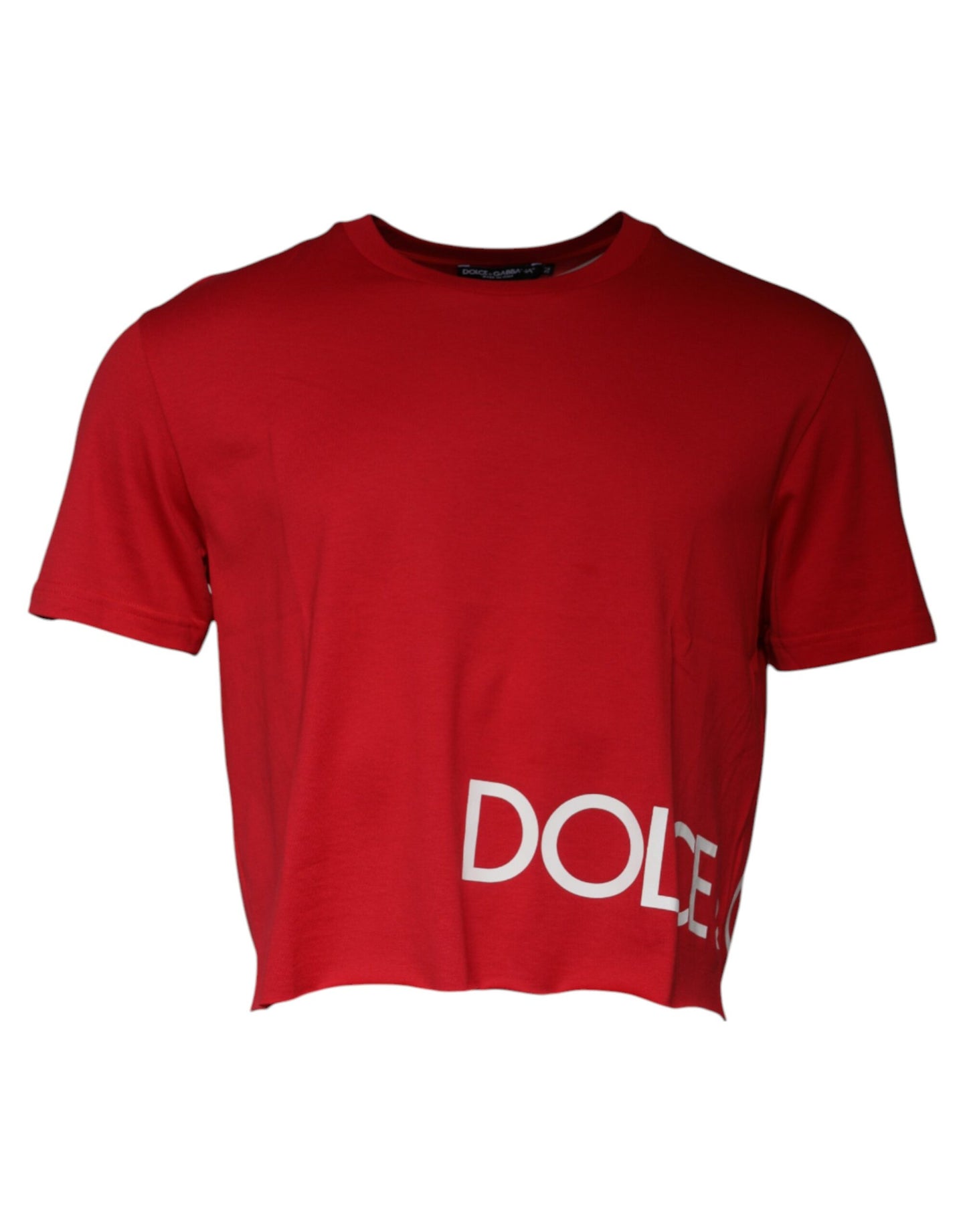 Dolce &amp; Gabbana Red Logo Print Cropped Crew Neck T-shirt