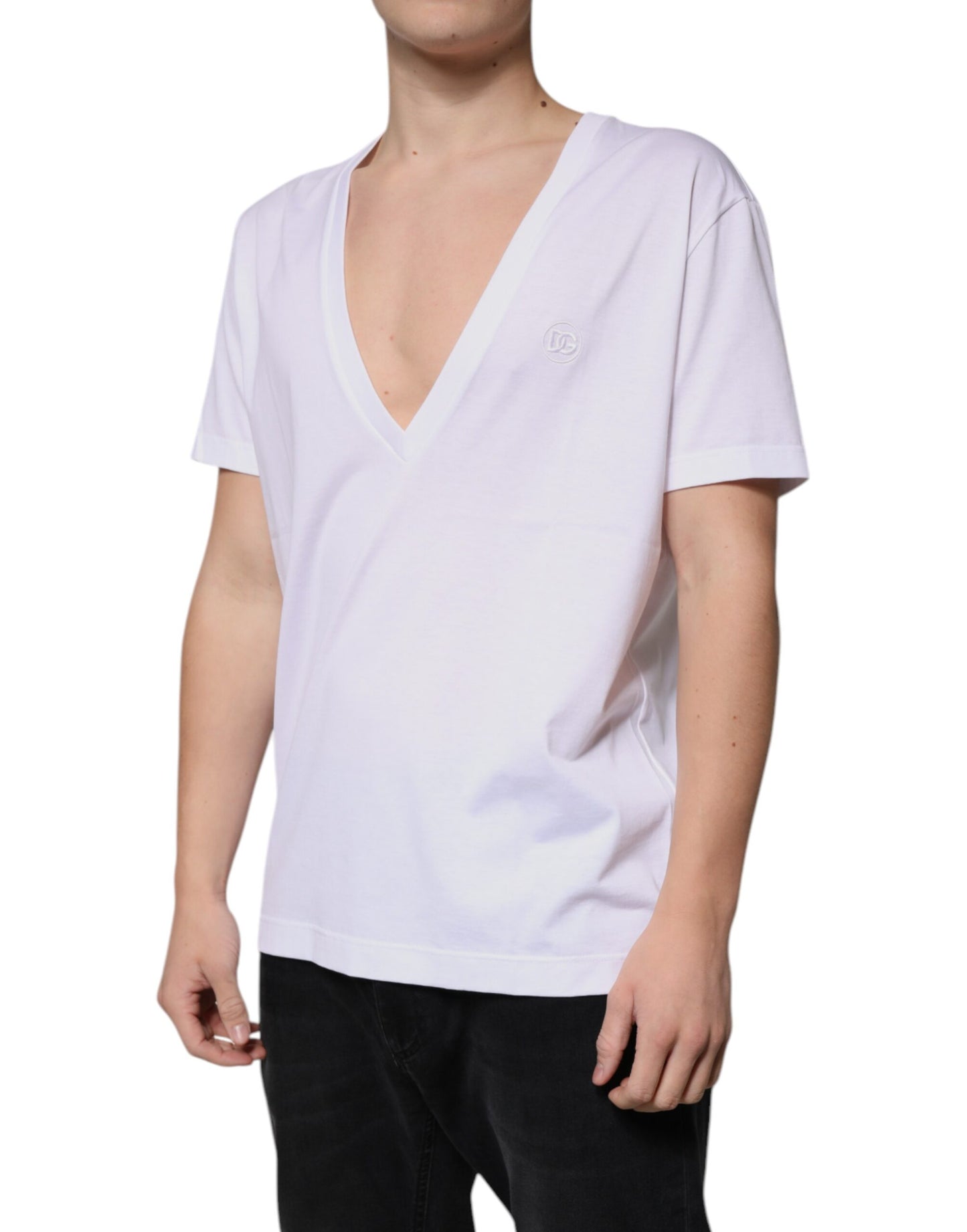 Dolce &amp; Gabbana White Cotton V-neck Short Sleeves T-shirt