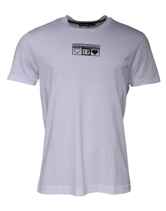 Dolce &amp; Gabbana White Logo Print Cotton Crew Neck T-shirt