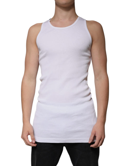 Dolce &amp; Gabbana White Cotton Sleeveless Round Neck Tank T-shirt