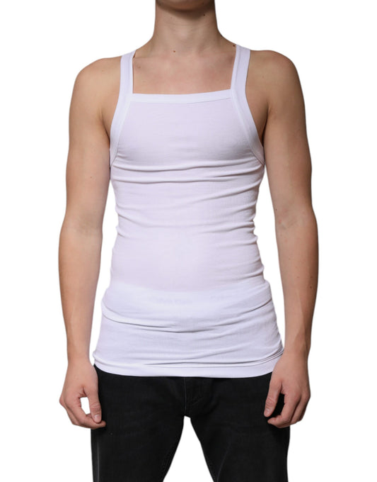 Dolce &amp; Gabbana White Cotton Sleeveless Square Neck Tank T-shirt