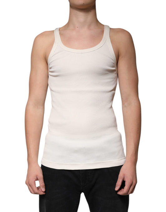 Dolce &amp; Gabbana Off White Cotton Sleeveless Round Neck Tank T-shirt