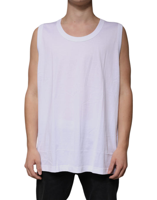 Dolce &amp; Gabbana White Cotton Sleeveless Round Neck Tank T-shirt