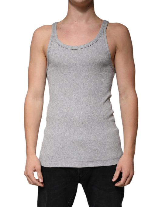 Dolce &amp; Gabbana Gray Cotton Sleeveless Round Neck Tank T-shirt