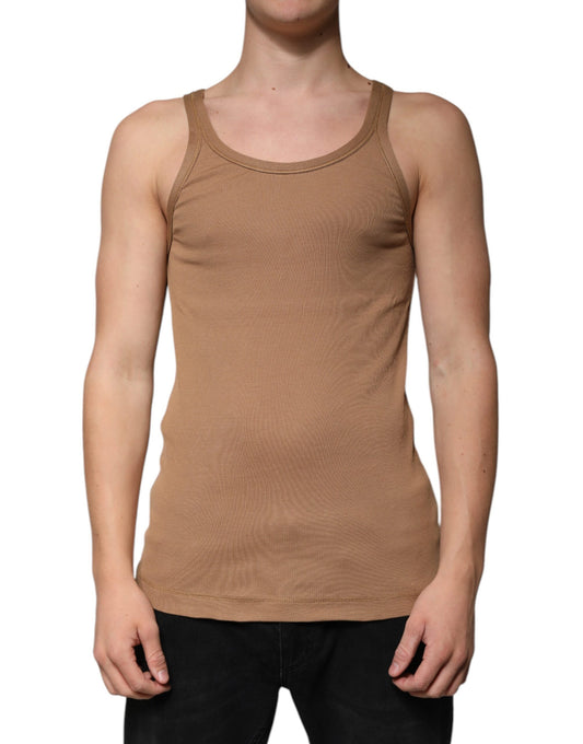 Dolce &amp; Gabbana Brown Cotton Sleeveless Round Neck Tank T-shirt