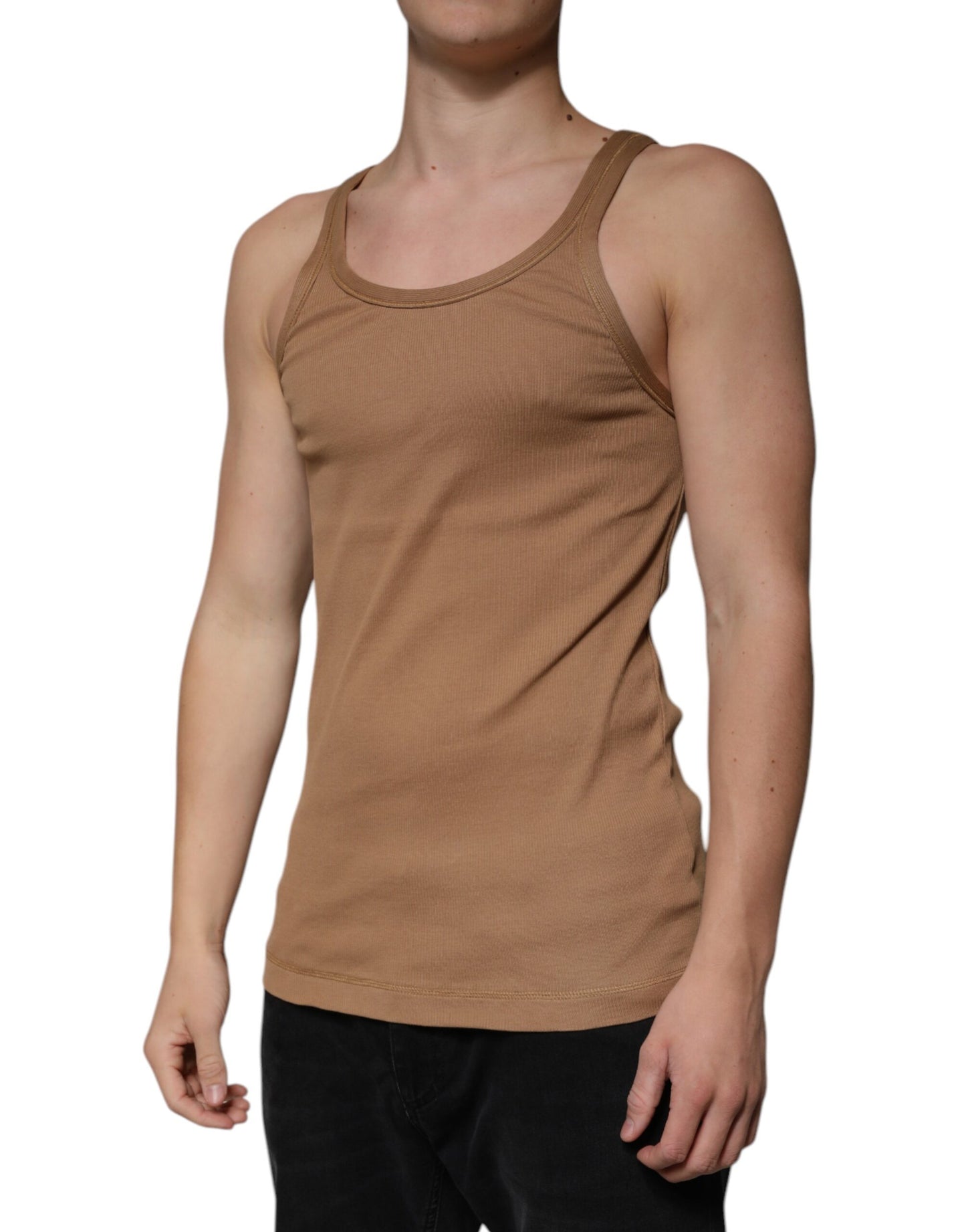 Dolce &amp; Gabbana Brown Cotton Sleeveless Round Neck Tank T-shirt