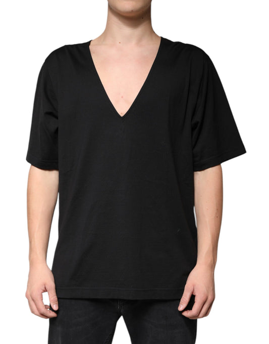 Dolce &amp; Gabbana Black Cotton V-neck Short Sleeves T-shirt