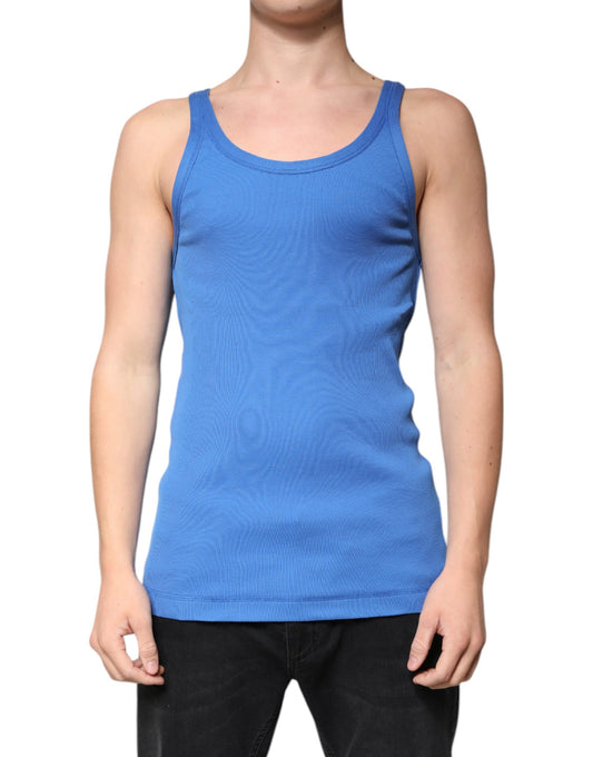 Dolce &amp; Gabbana Blue Cotton Sleeveless Round Neck Tank T-shirt