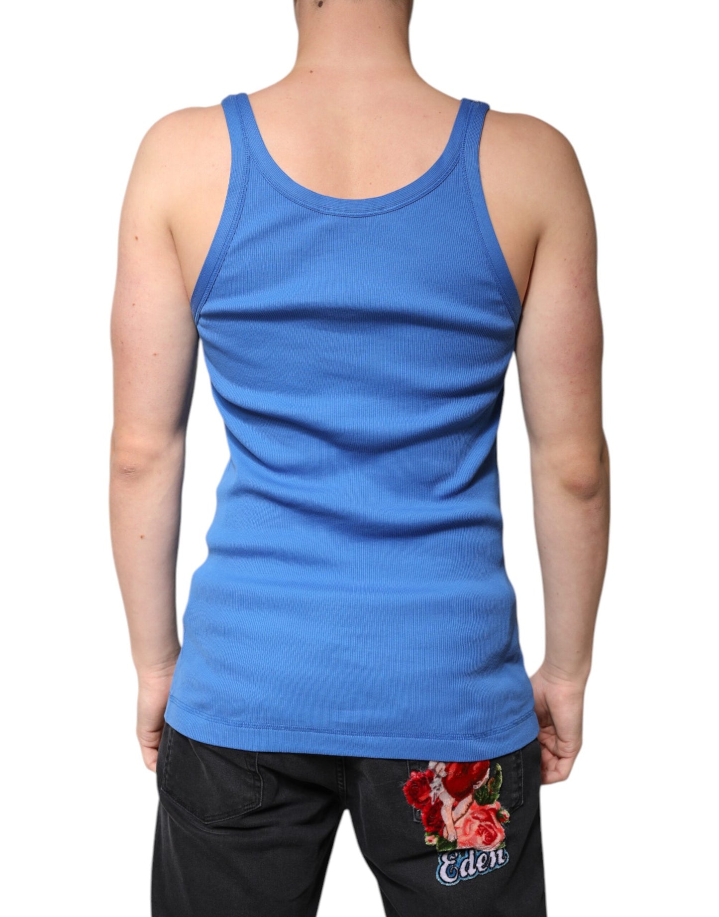 Dolce &amp; Gabbana Blue Cotton Sleeveless Round Neck Tank T-shirt
